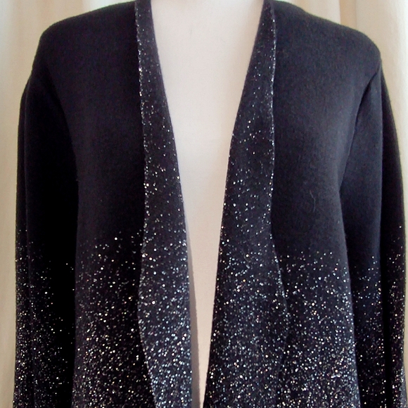Black Metallic Silver Shimmer Long Cardigan Star Dust Ombre Sparkle - Picture 4 of 13